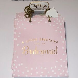 Pink Polka Dot Bridesmaid Medium Size Gift Bag with Gold Lettering Set of 6 New